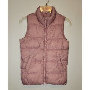 Old Navy Puffer Vest Girls Lg (10-12) Full Zip Mauve Fleece Lined Snow Skiing